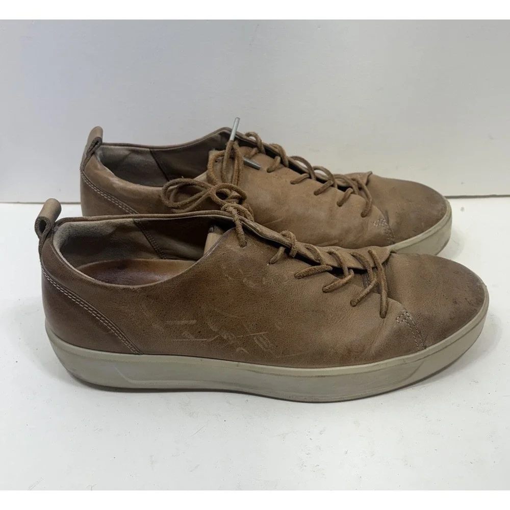ECCO Men's Soft 7 Shoes Size US 10 EU 44 Brown Leather‎ Low Top Lace Up Sneakers